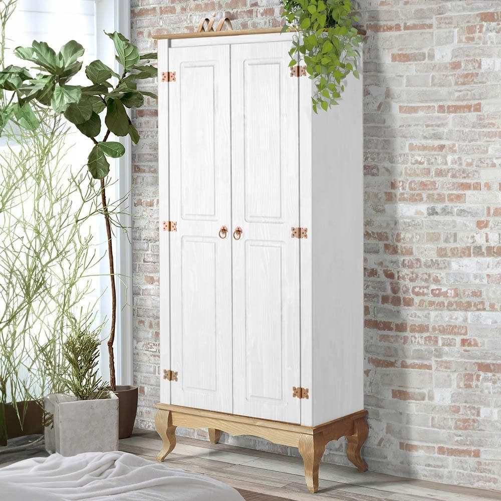 Guarda Roupa 2 Portas Madeira Maciça Rústico Pés Luis XV Branco Garapa 4000 Denk