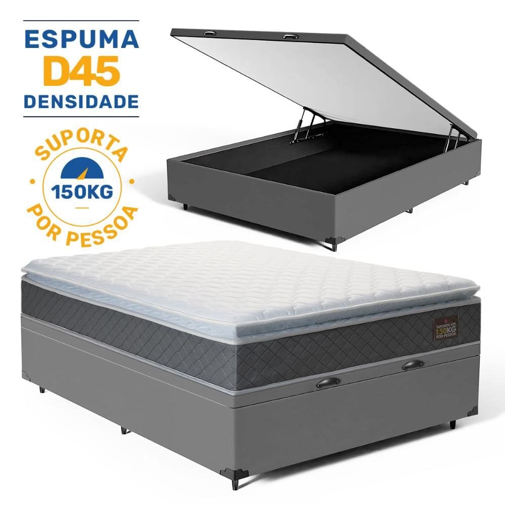 Cama Box Baú com Colchão de Espuma D45 Pillow Top Fort Comfort Casal 138cm