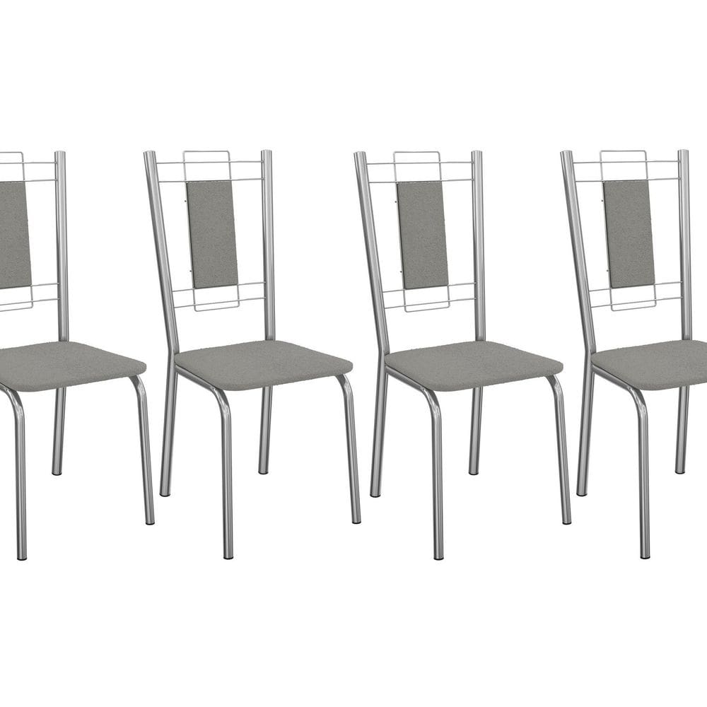 Kit 4 Cadeiras para Sala de Jantar de Metal Florença Cromado/Cinza