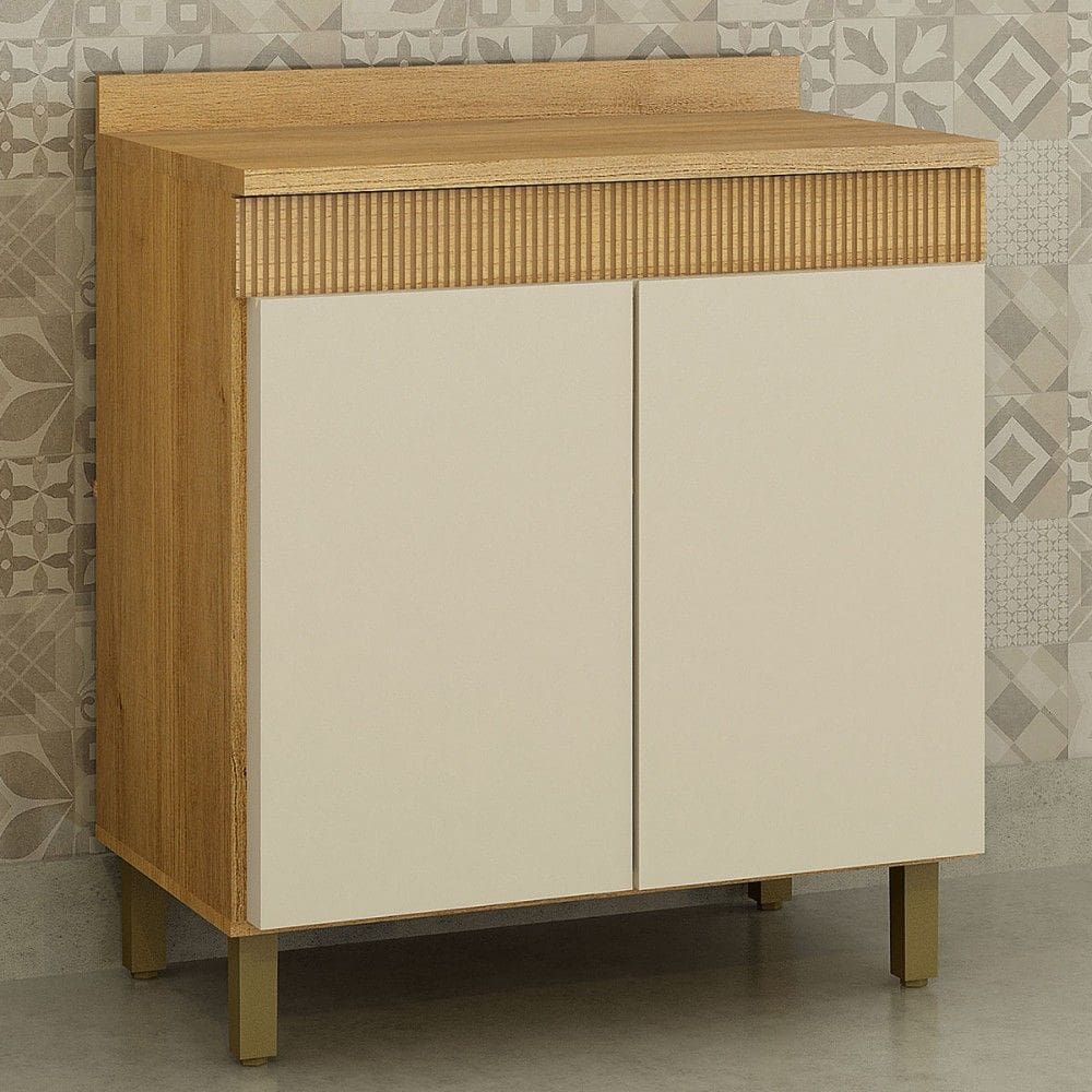 Balcão para Cozinha 80cm Dakota 2 Portas Cinamomo/Off White - Valdemóveis