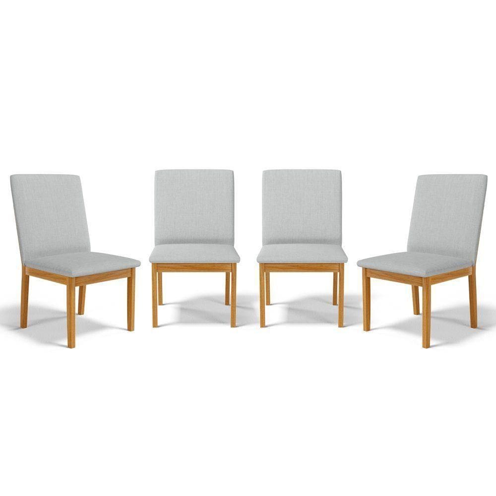 Kit Com 4 Cadeiras Daniela Madeira Maciça Estofada Para Mesa De Jantar Linho Cinza 407