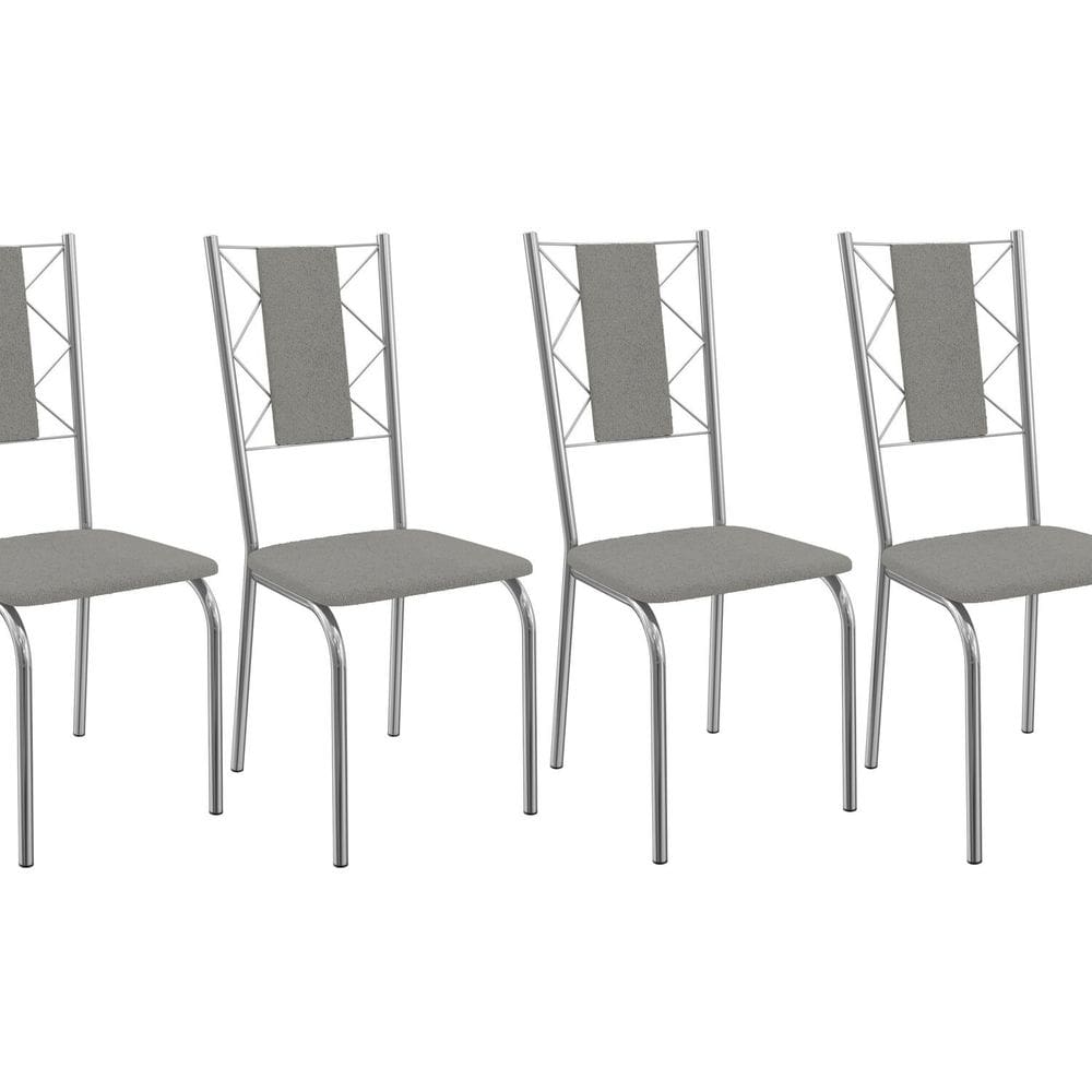 Kit 4 Cadeiras para Sala de Jantar de Metal Lisboa Cromado/Cinza