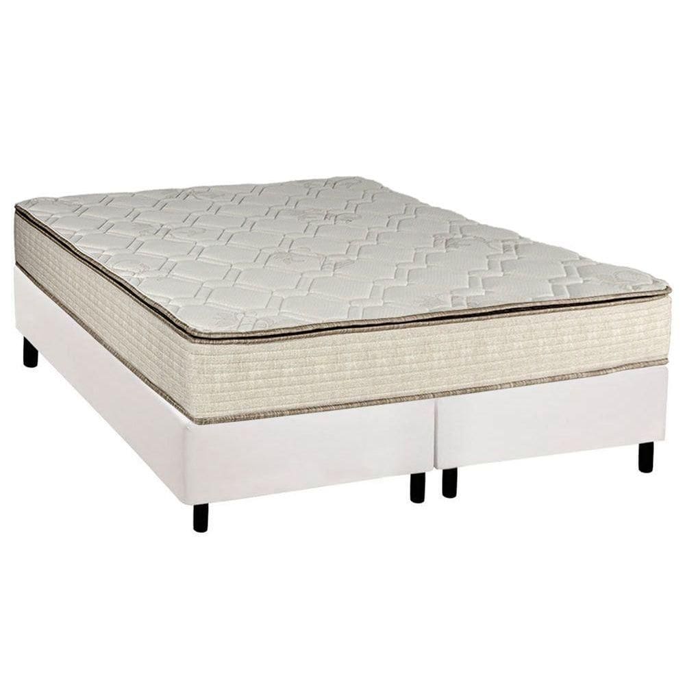 Cama Box Queen: Colchão Molas Luckspuma Bonnel Montreal Spring + Base CRC Courano Branco(158x198)