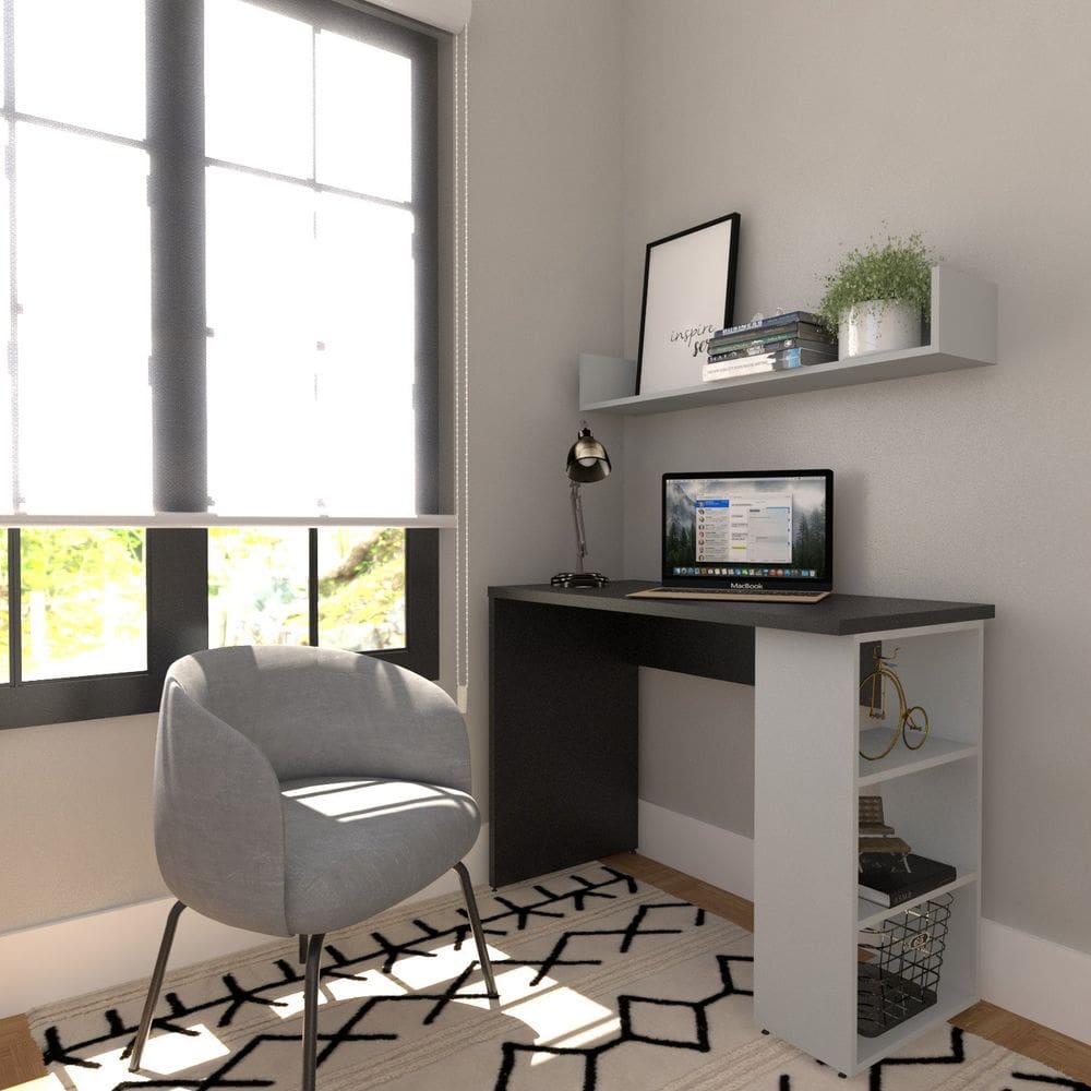 Conjunto de Mesa com Prateleiras Para Escritório ou Home Office 110 cm de Largura Preto/Cinza Cristal