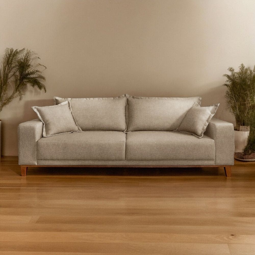 Sofá Fixo 3 Lugares Luxo 220 cm Argos Bege