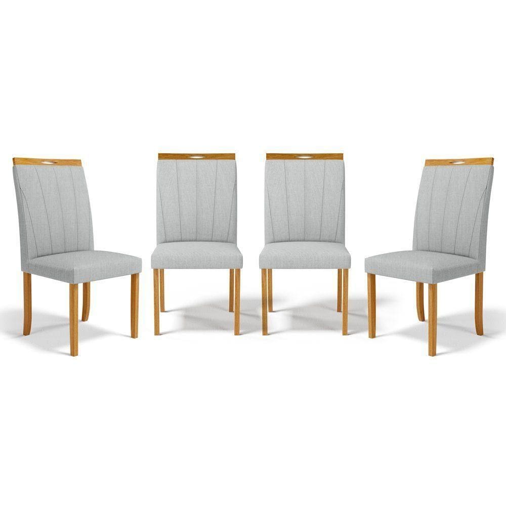 Kit Com 4 Cadeiras Aurora Madeira Maciça Estofadas Para Mesa De Jantar Linho Cinza 407