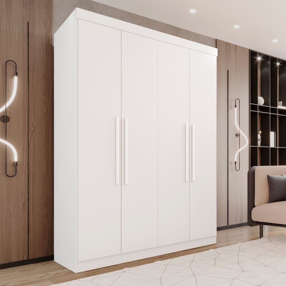 Guarda-roupa 4 Portas 3 Gavetas New Malibu Espresso Móveis Branco