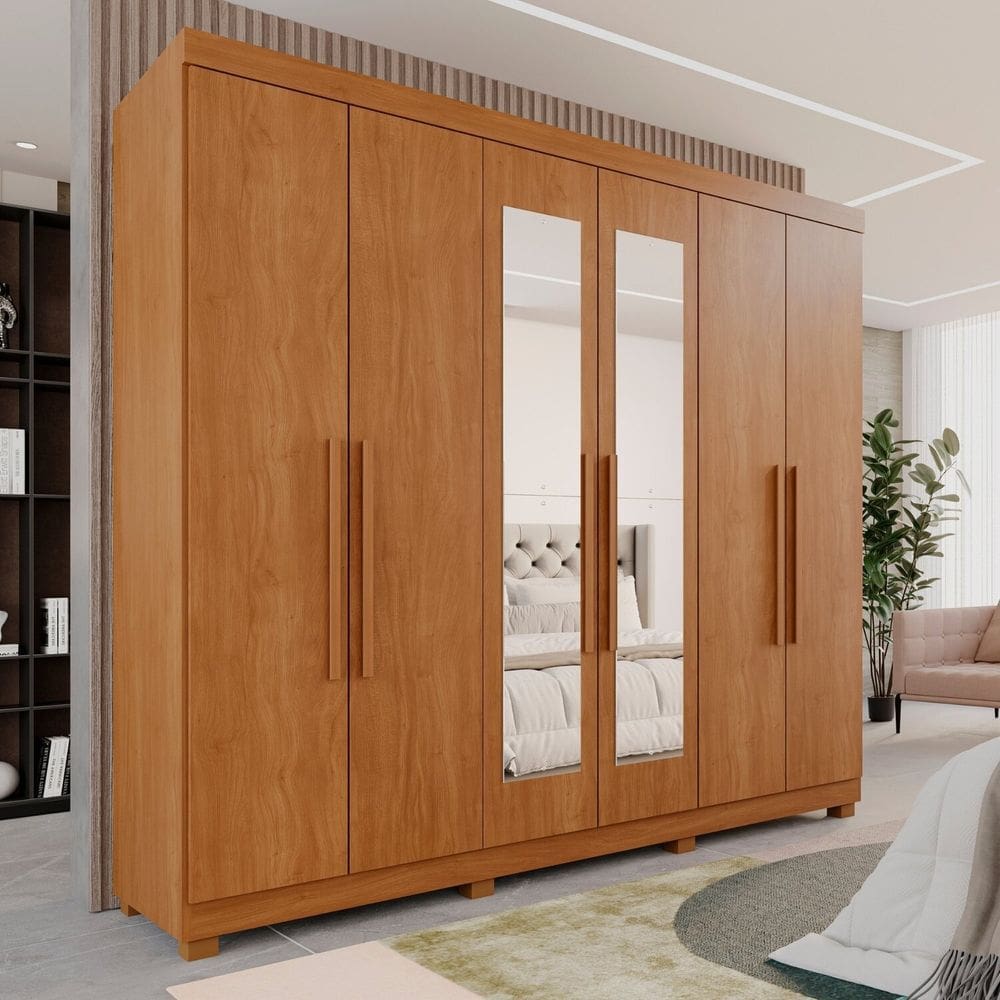 Guarda-roupa Casal 6 Portas 3 Gavetas com Espelho com Pés Roma Espresso Móveis Cinamomo