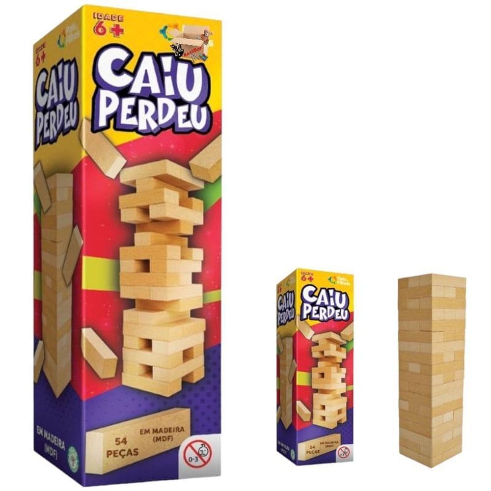 Brinquedo Pedagógico Jogo Caiu Perdeu 54 Peças De Madeira