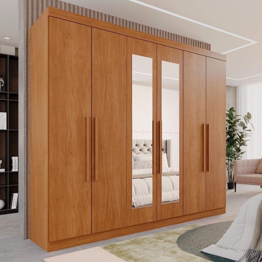Guarda-roupa Casal 6 Portas 3 Gavetas com Espelho Roma Espresso Móveis Cinamomo