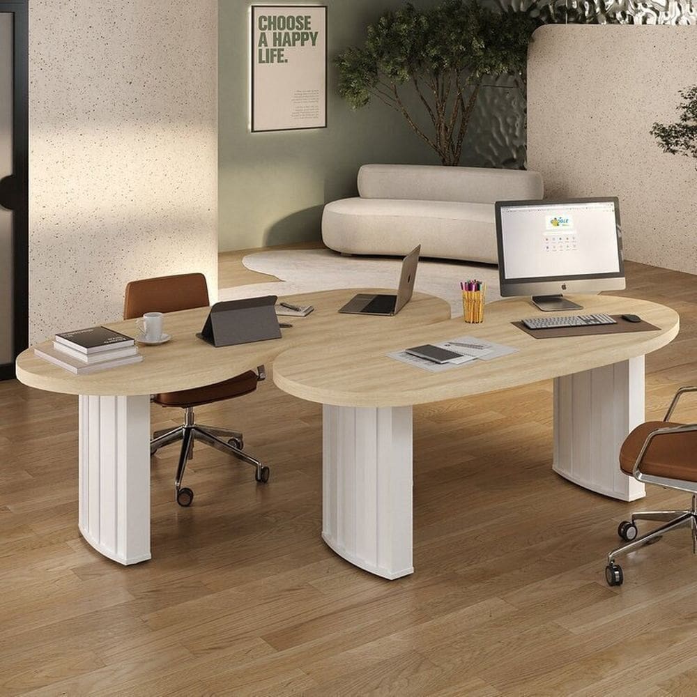 Conjunto para Escritório 2 Mesas Organic em Tamburato Carvalho/Branco