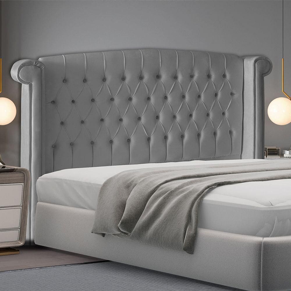 Cabeceira De Cama Box Luxo Casal 140 Cm Suede Prata Eli Móveis