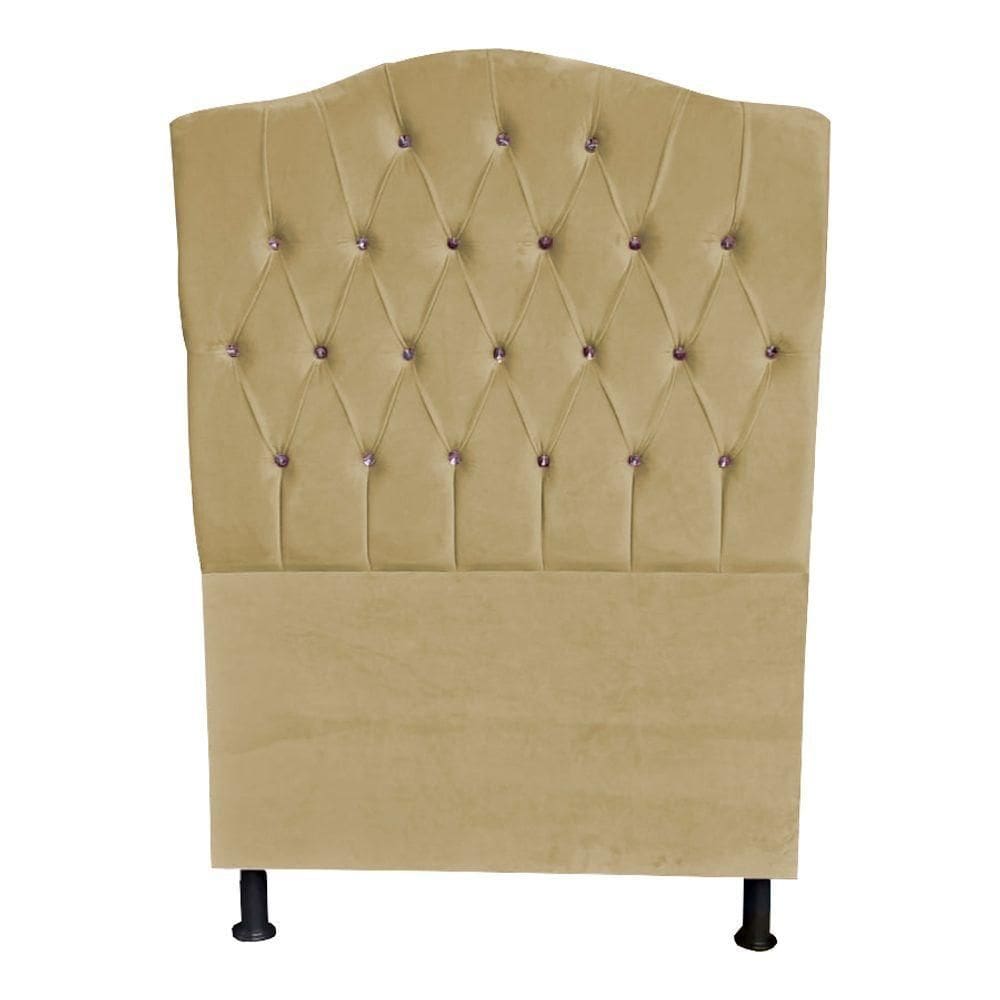 Cabeceira De Cama Box Princesa Solteiro 90 Cm Botão Strass Suede Bege Eli Móveis
