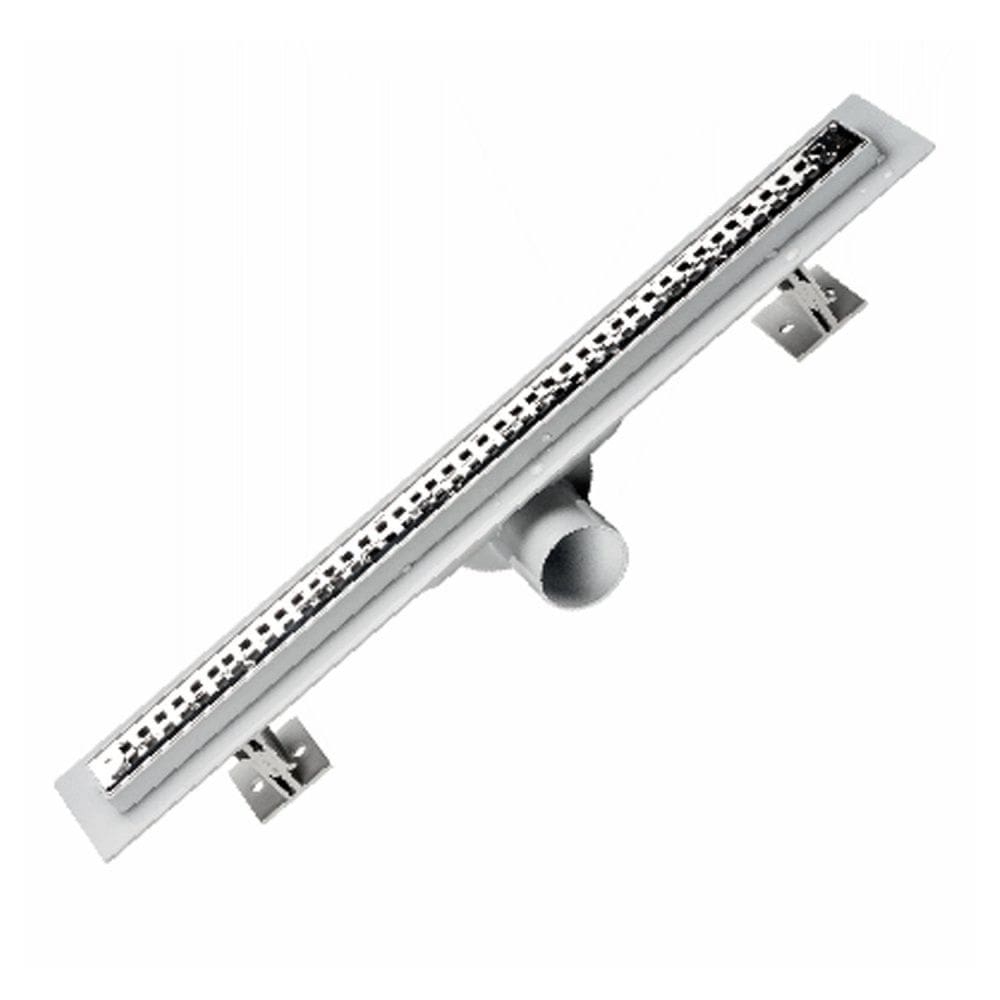 Ralo Sifonado em ABS Retangular 3,23x50cm em Aço Inox 304 Odem Cinza/Inox