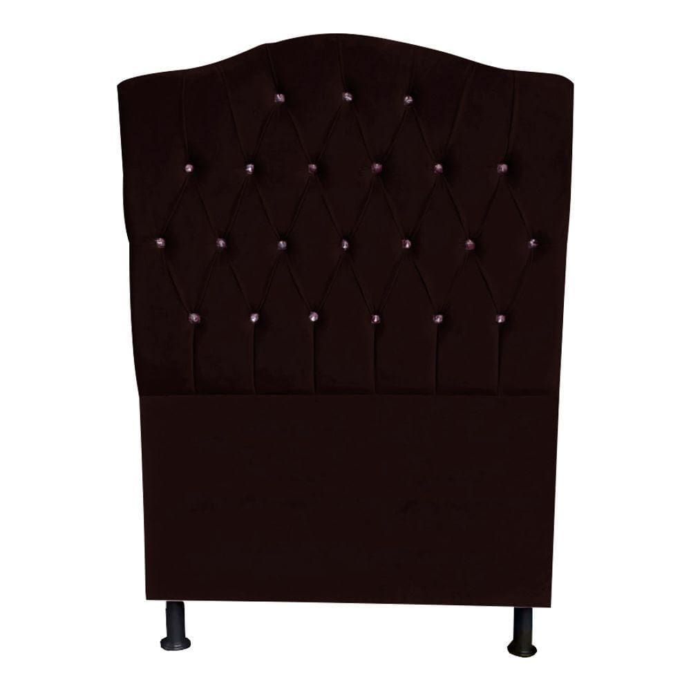 Cabeceira De Cama Box Princesa Solteiro 90 Cm Botão Strass Suede Marrom Eli Móveis