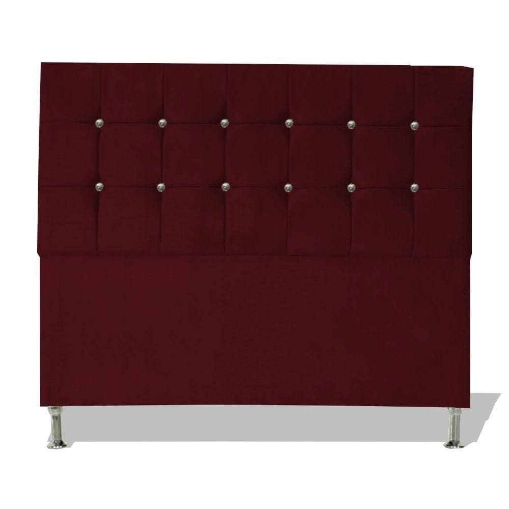 Cabeceira De Cama Box Cristal Casal 140 Cm Botão Strass Suede Vinho Eli Móveis