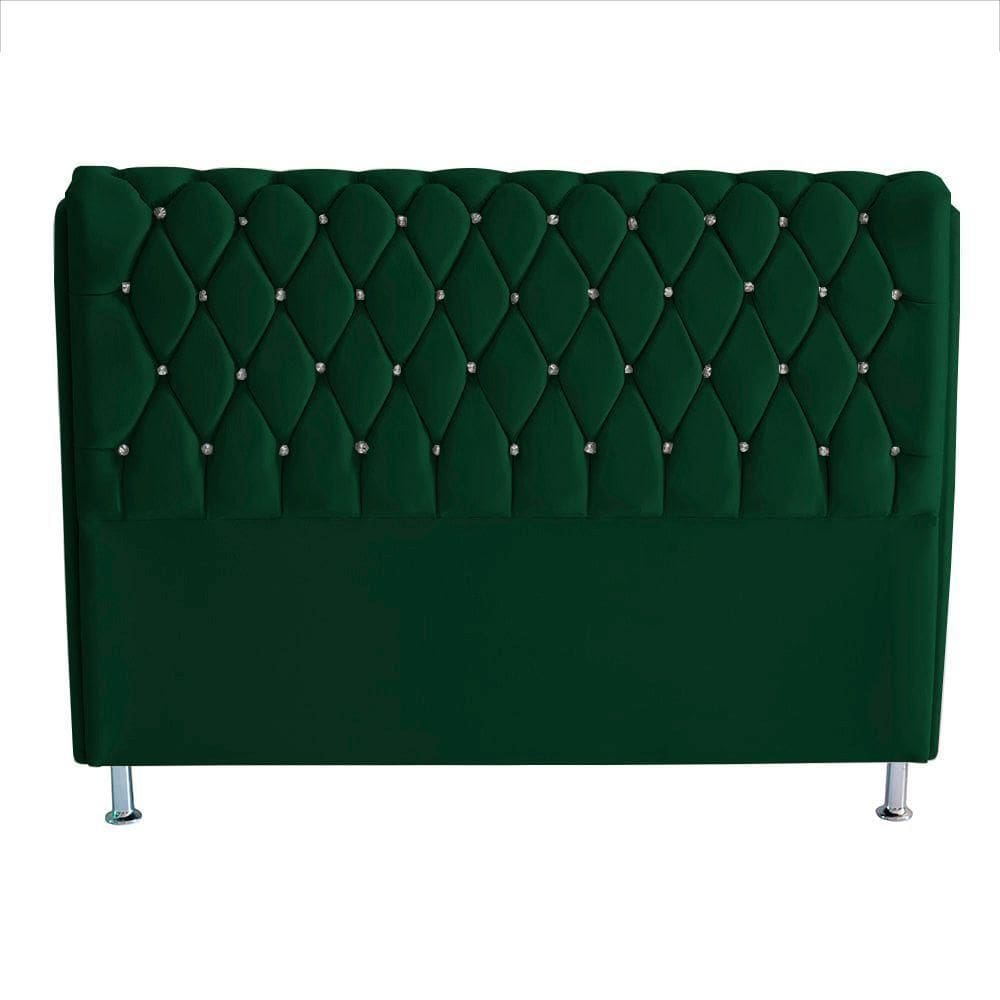 Cabeceira De Cama Box Jully Casal 140 Cm Botão Strass Suede Verde Eli Móveis