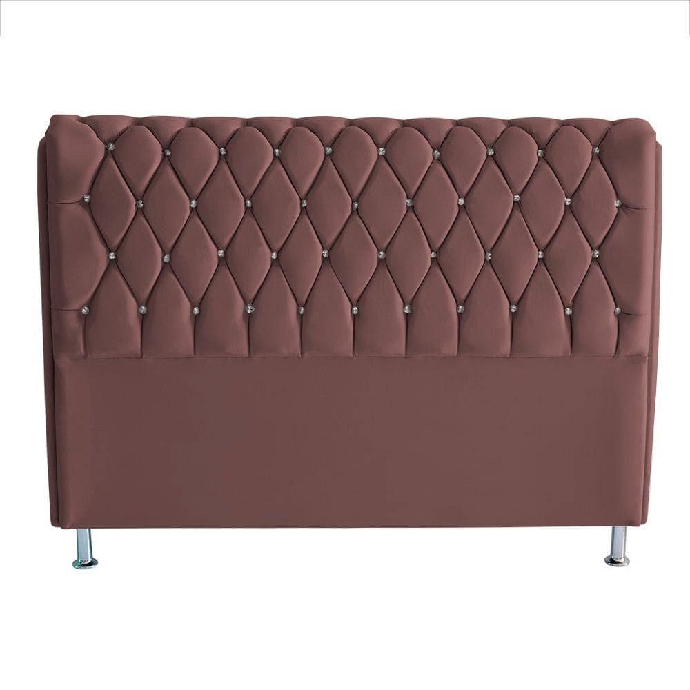 Cabeceira De Cama Box Jully Queen 160 Cm Botão Strass Suede Rosê Eli Móveis