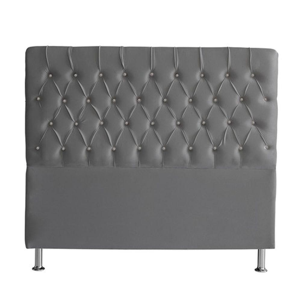 Cabeceira De Cama Box Paris Queen 160 Cm Botão Strass Suede Grafite Eli Móveis