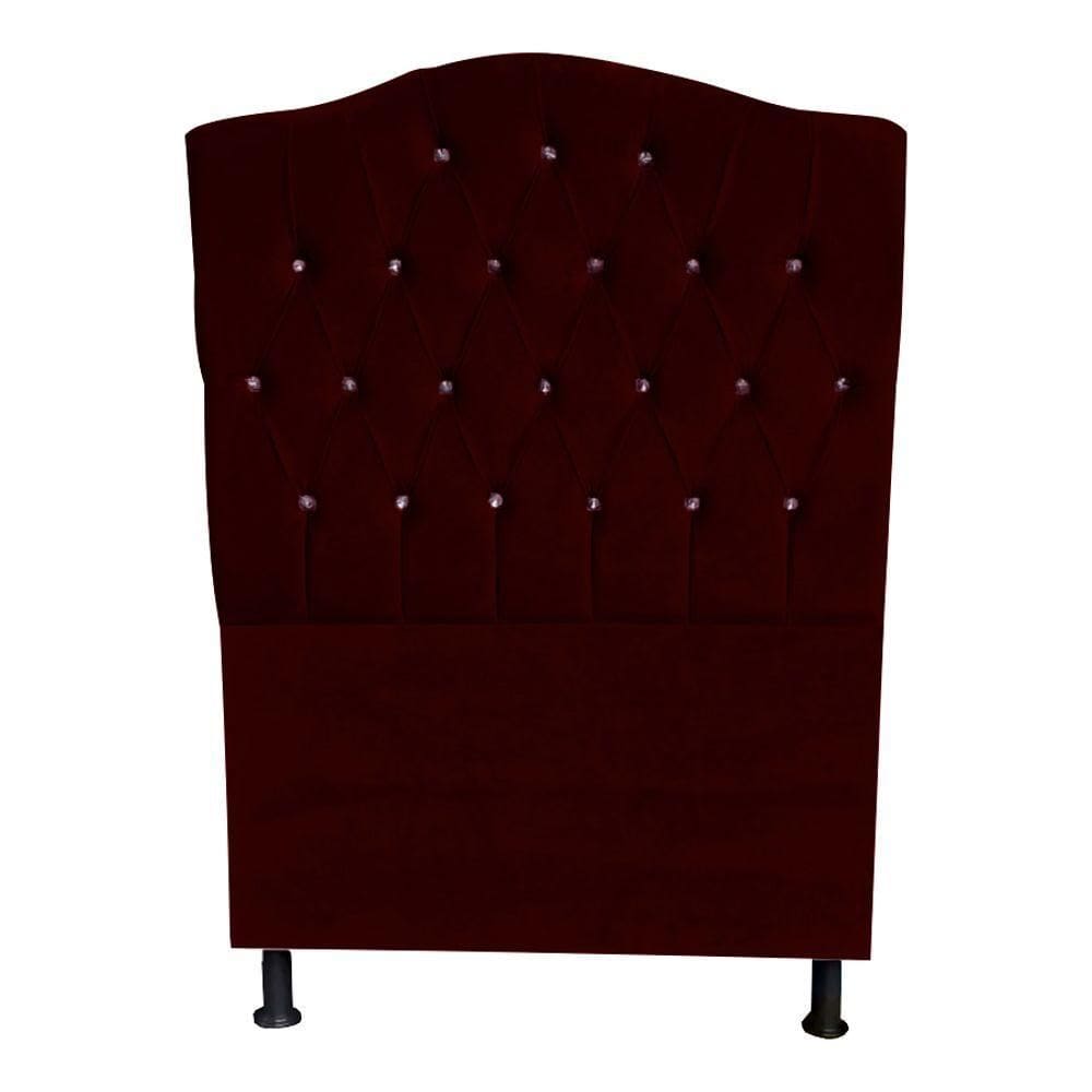 Cabeceira De Cama Box Princesa Solteiro 90 Cm Botão Strass Suede Bordo Eli Móveis