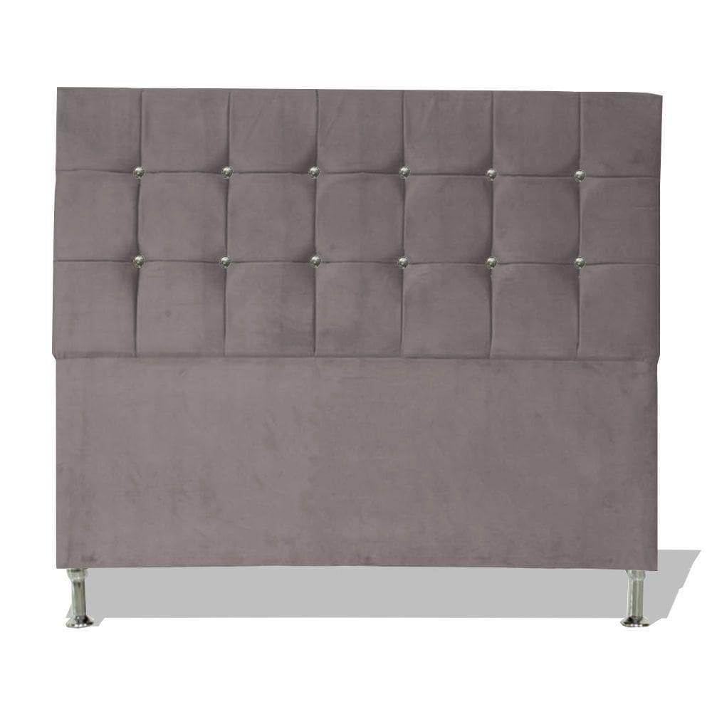 Cabeceira De Cama Box Cristal Casal 140 Cm Botão Strass Suede Prata Eli Móveis