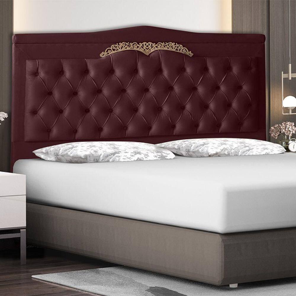 Cabeceira De Cama Box Helena Casal 140 Cm Capitonê Retro Botão Encapados Suede Vinho Eli Móveis