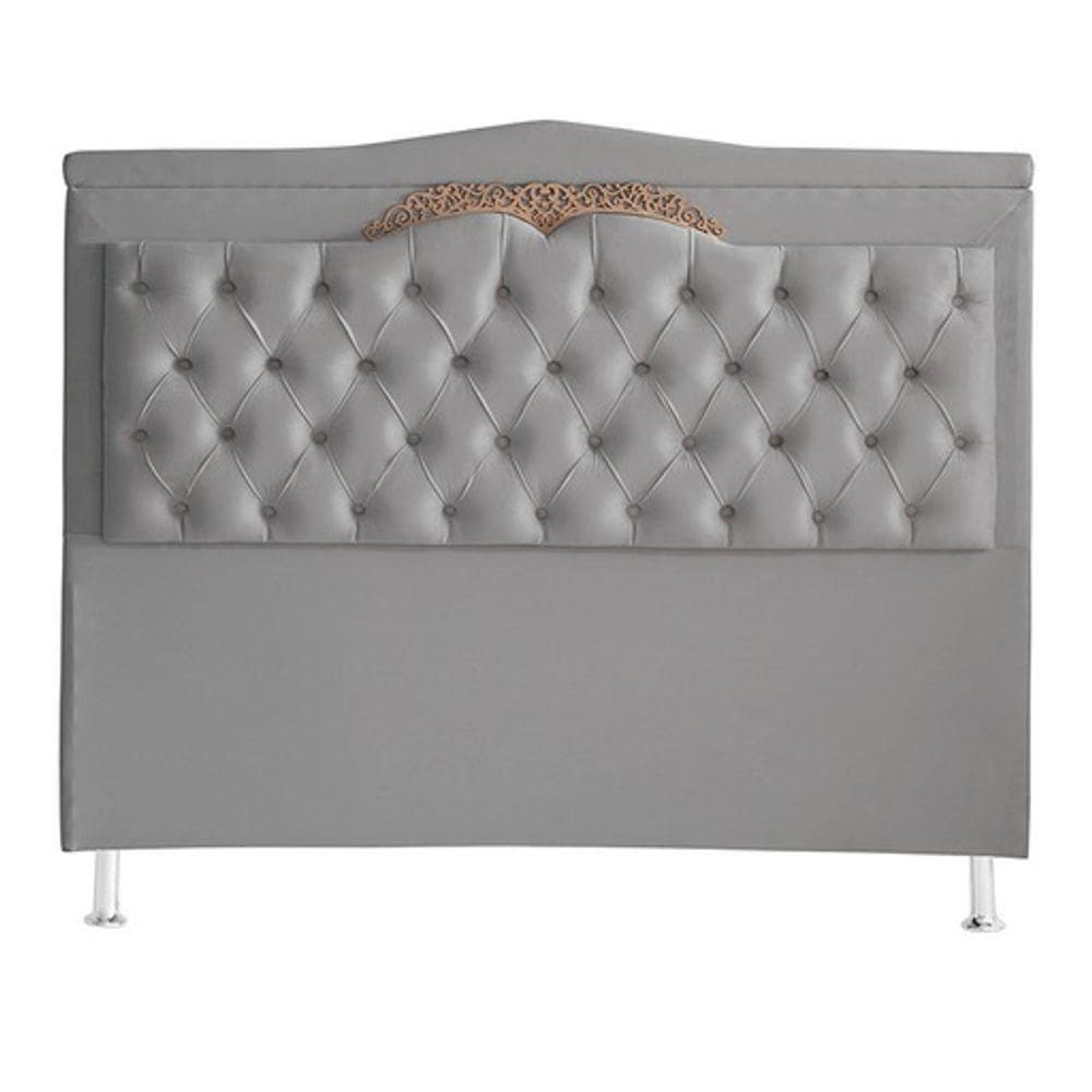 Cabeceira De Cama Box Helena Queen 160 Cm Capitonê Retro Botão Encapados Suede Prata Eli Móveis