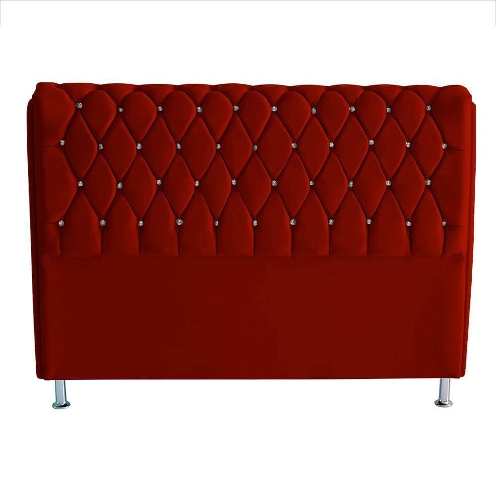Cabeceira De Cama Box Jully Queen 160 Cm Botão Strass Suede Vermelho Eli Móveis