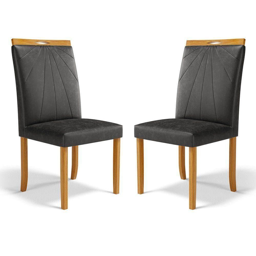 Kit Com 2 Cadeiras Maiara Madeira Maciça Estofadas Para Mesa De Jantar Courino Preto 503