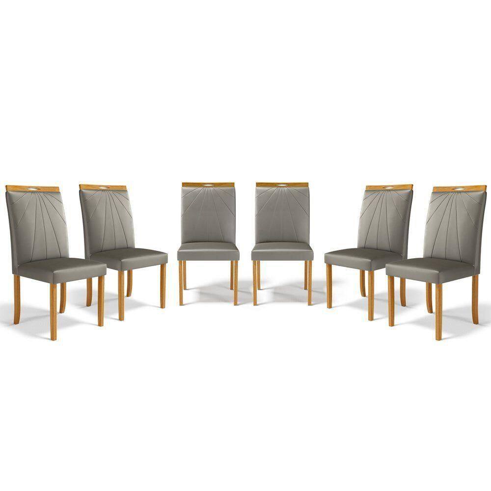 Kit Com 6 Cadeiras Maiara Madeira Maciça Estofadas Para Mesa De Jantar Veludo Chumbo 109
