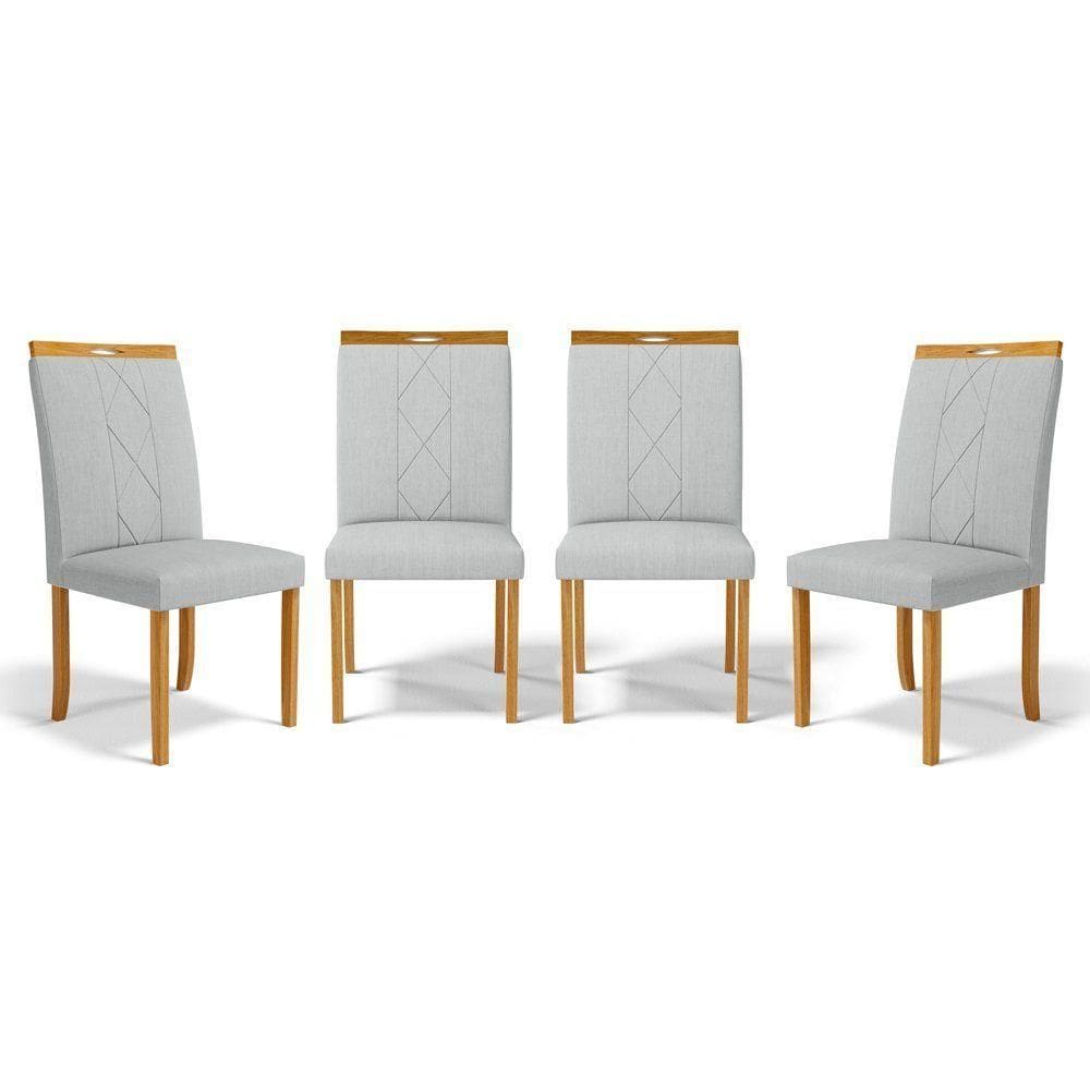 Kit Com 4 Cadeiras Ana Madeira Maciça Estofadas Para Mesa De Jantar Linho Cinza 407