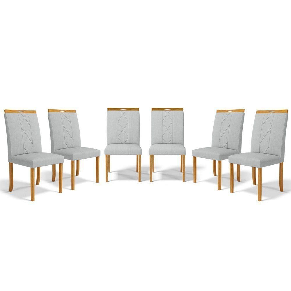Kit Com 6 Cadeiras Ana Madeira Maciça Estofadas Para Mesa De Jantar Linho Cinza 407