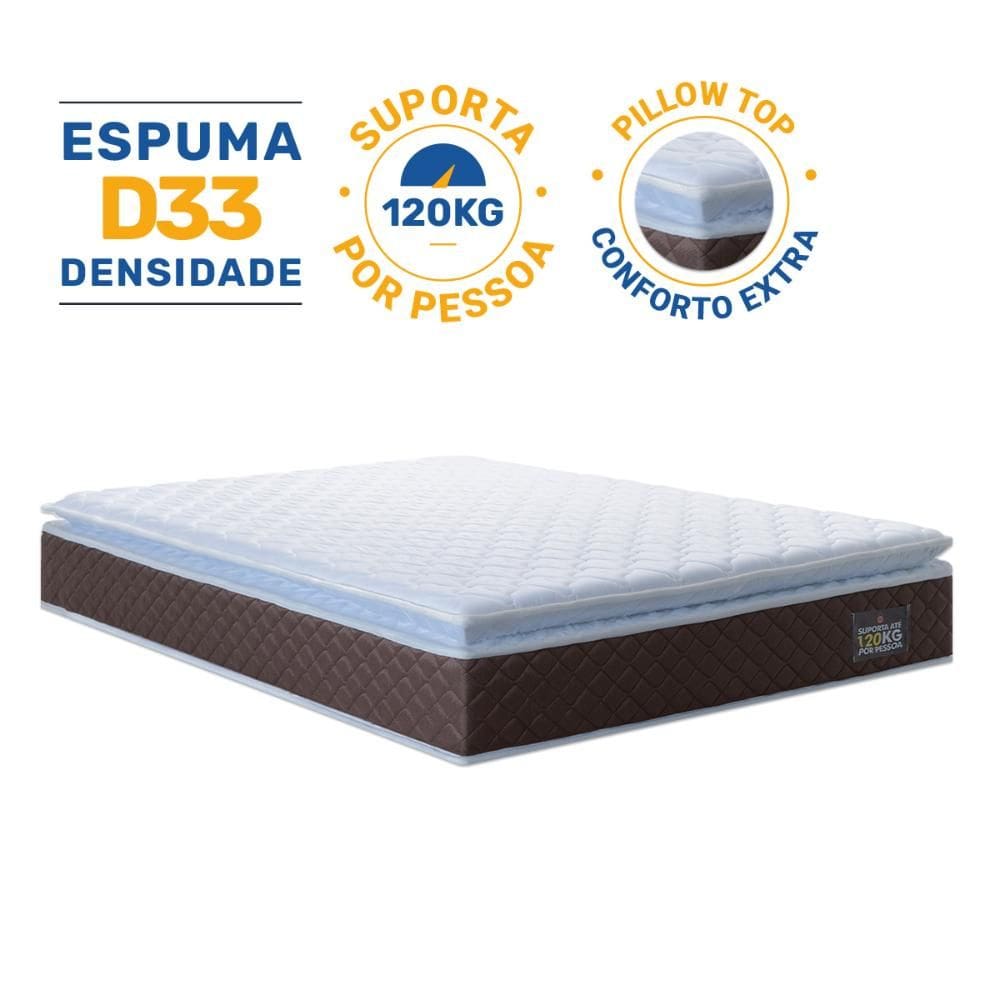 Colchão de Espuma D33 Pillow Top Comfort Luxo Casal 138cm