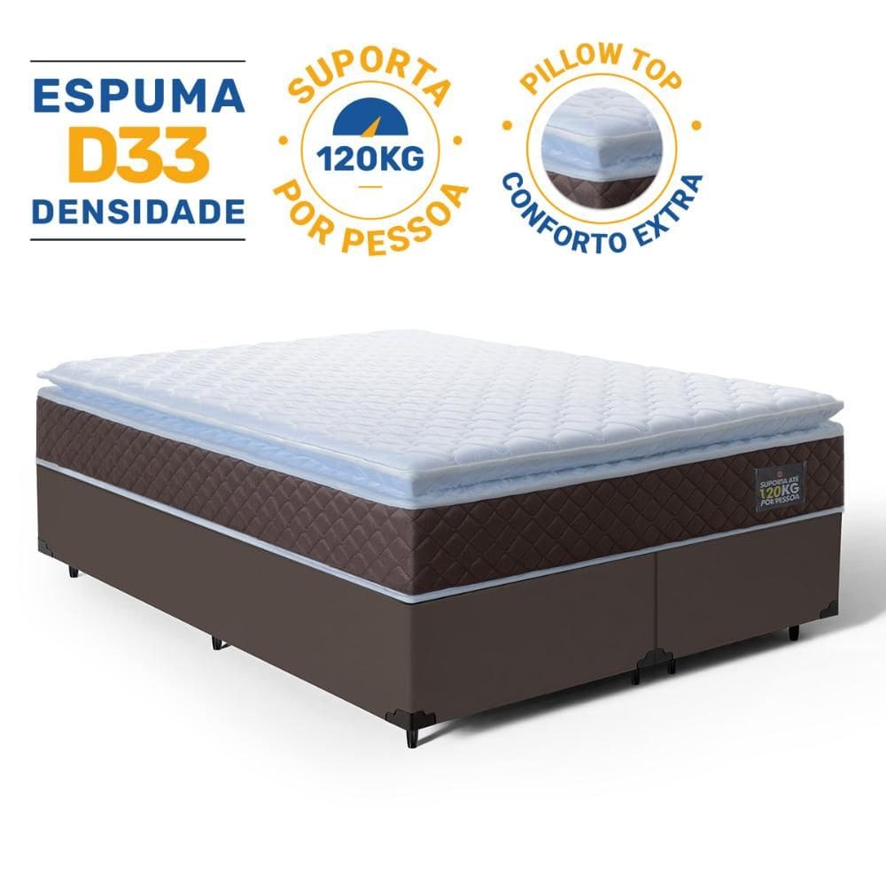 Cama Box com Colchão de Espuma D33 Pillow Top Comfort Luxo Queen 158cm