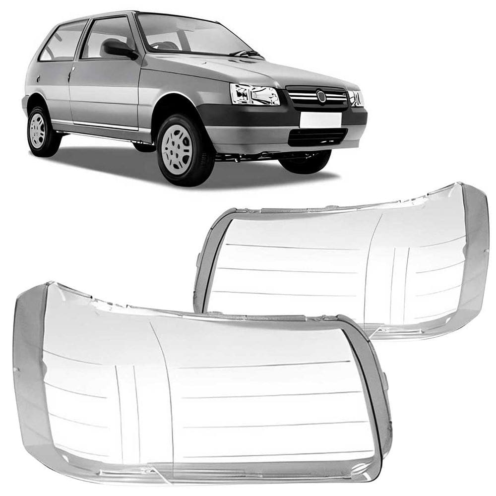 Par Lente de Farol Fiat Uno 2004-2014 - Lado Direito (Passageiro) e Lado Esquerdo (Motorista) em Policarbonato