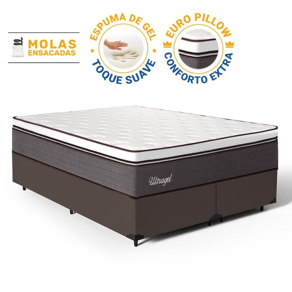 Cama Box com Colchão de Molas Ensacadas Euro Pillow Ultragel Luxo Queen 158cm