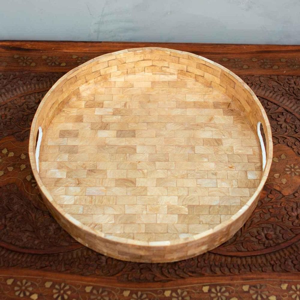Bandeja Redonda De Madrepérola 30Cm Cor Bronze