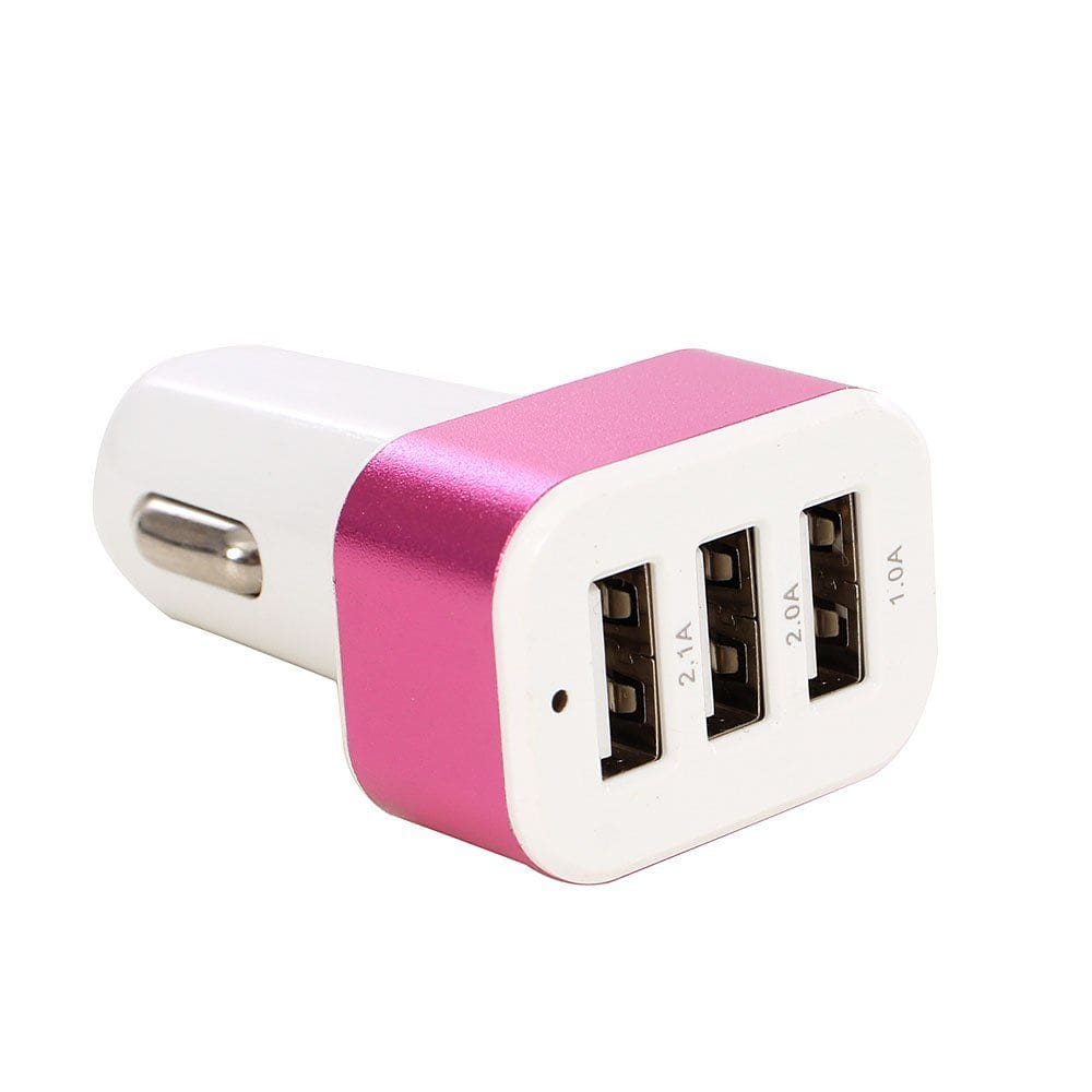 Carregador Veicular com 3 Portas USB - Rosa - Tudo em Caixa