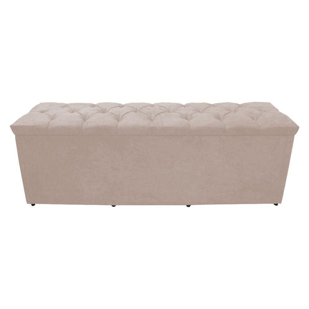 Calçadeira Baú Paris King 195 Cm Botão Strass Suede Porcelana Eli Móveis
