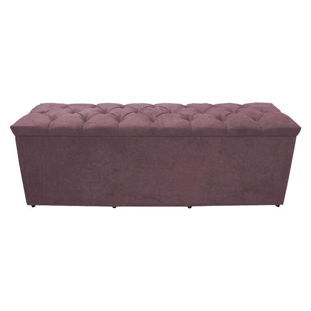 Calçadeira Baú Paris King 195 Cm Botão Strass Suede Rosê Eli Móveis
