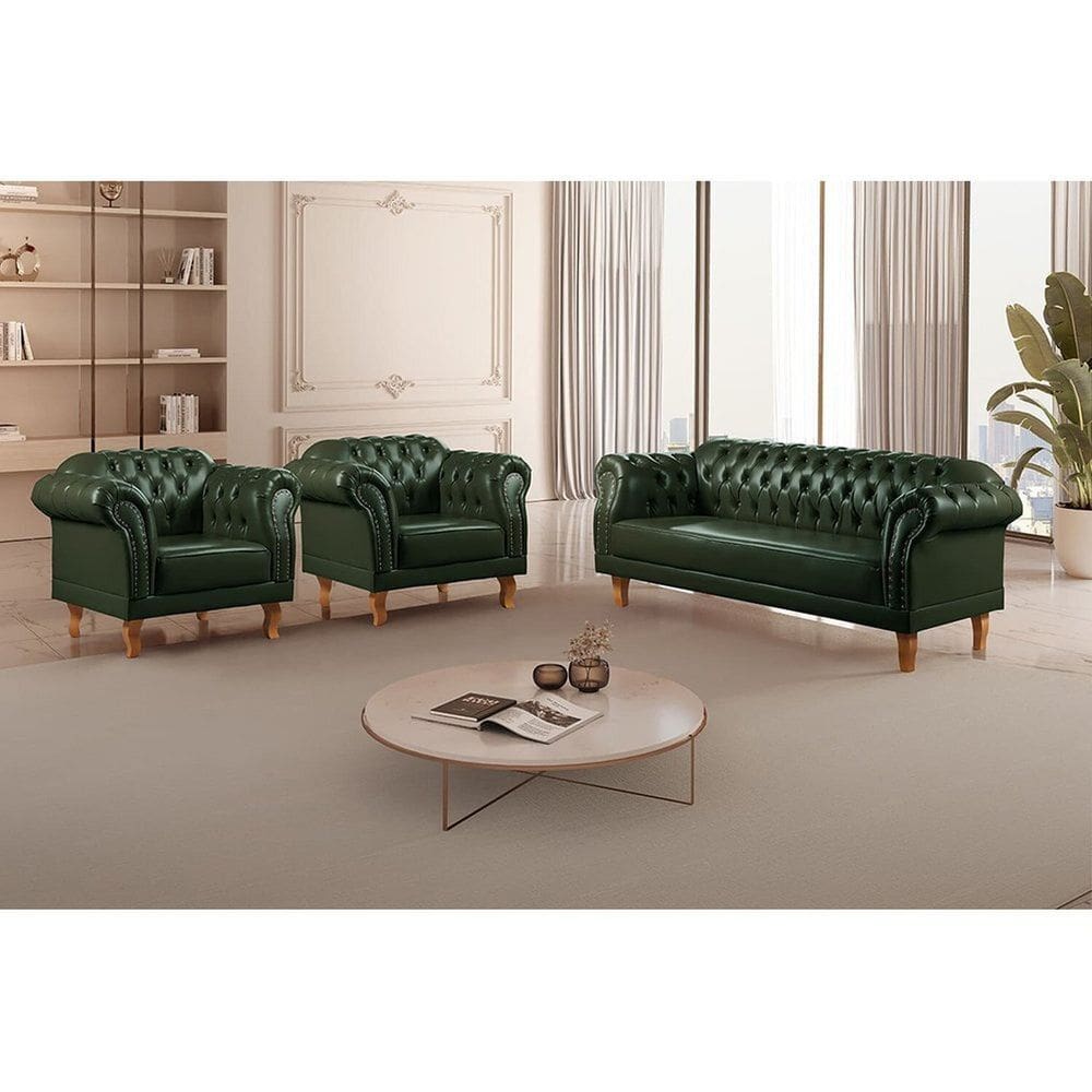 Conjunto Sofá e Poltronas Chesterfield Duque Verde