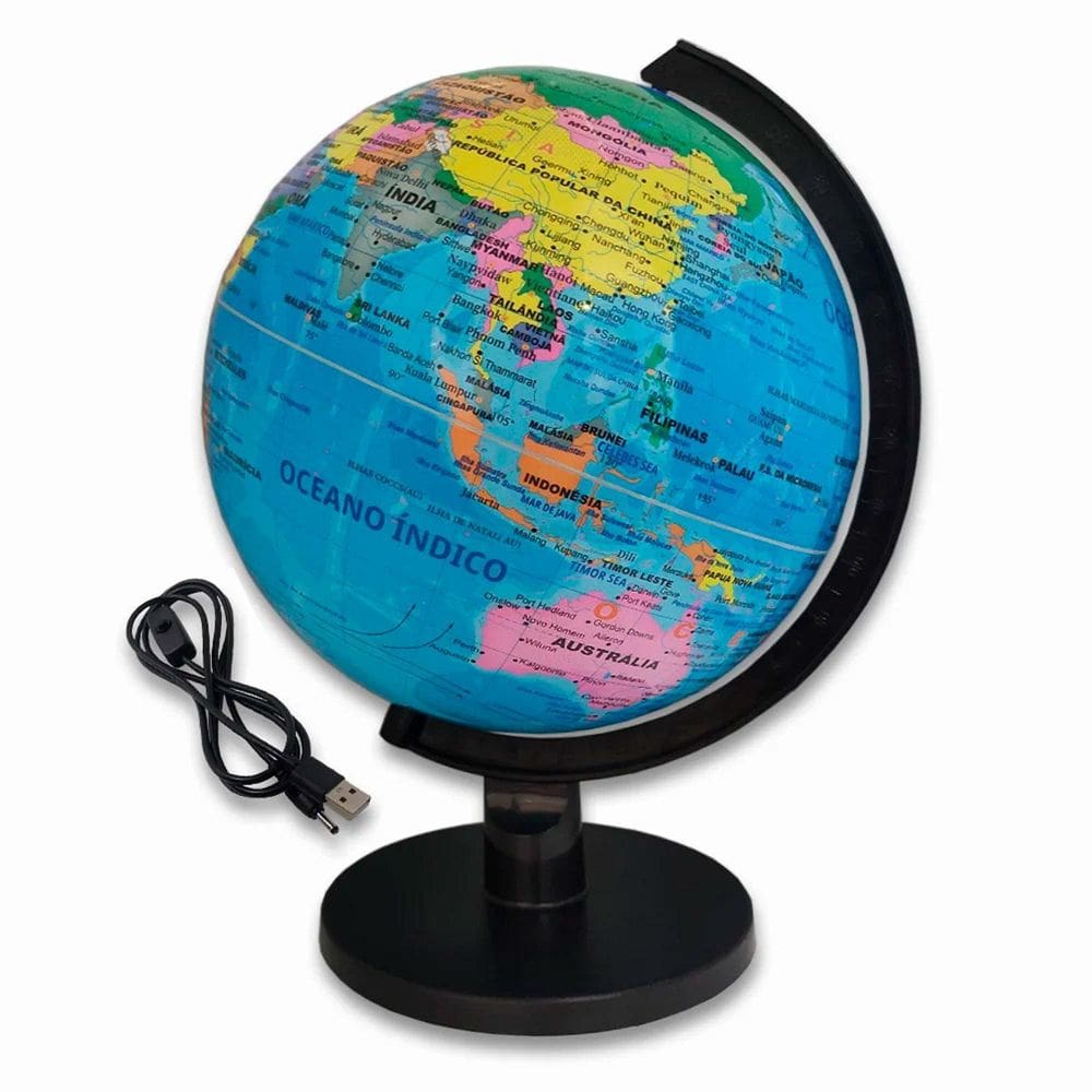 Globo Terrestre Decorativo Pvc Led Usb Legendas Em Português