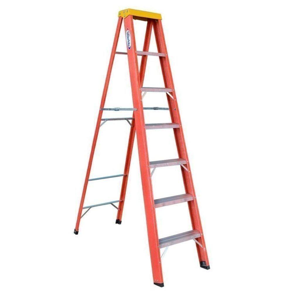 Kit com 2 Escadas em Fibra Tesoura 6 Degraus 2,10m com Patamar Simples Wbertolo Laranja