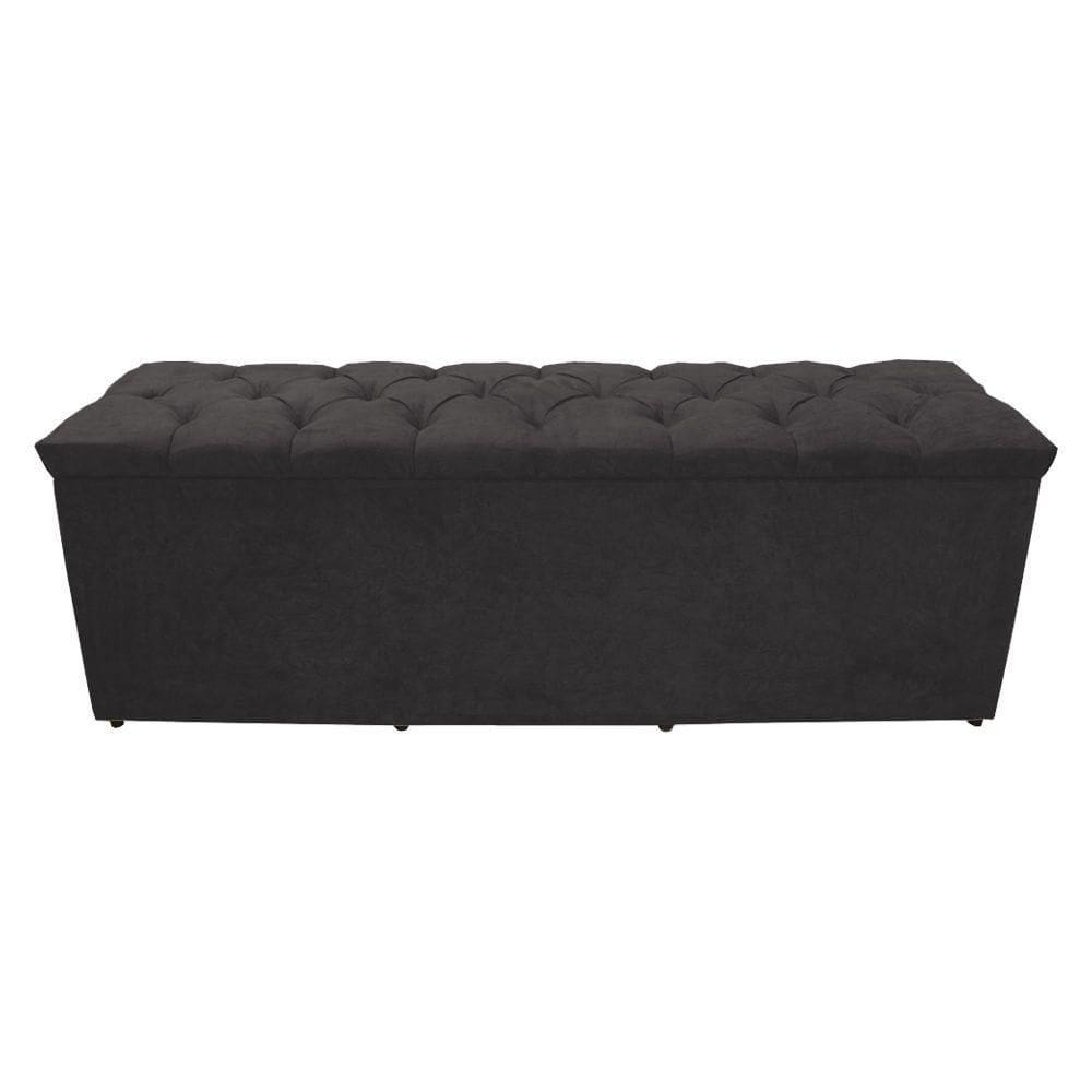 Calçadeira Baú Paris King 195 Cm Botão Strass Suede Grafite Eli Móveis