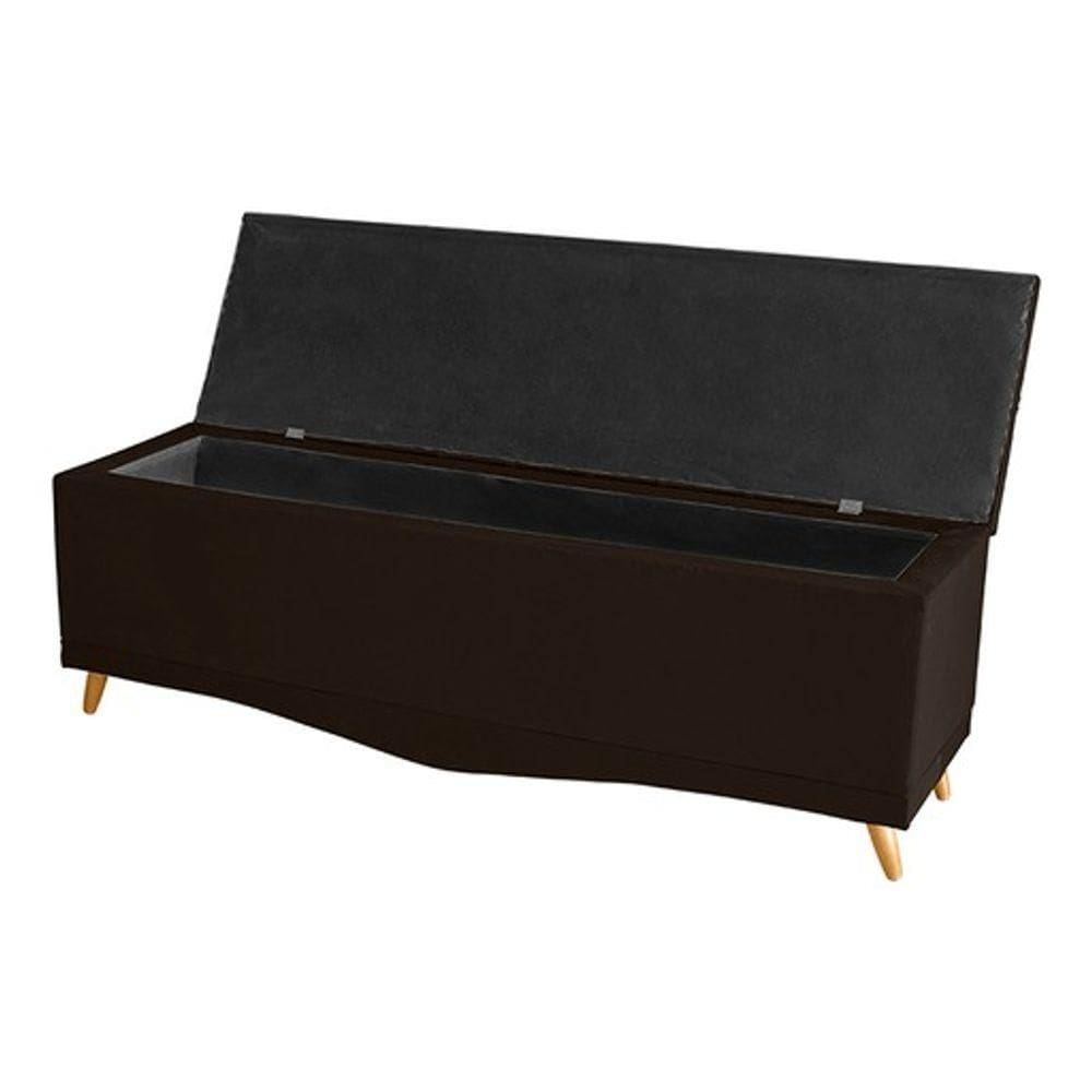Kit De Cabeceira De Cama Box E Calçadeira Baú Helena Queen 160 Cm Retro Capitonê Suede Marrom Eli Móveis