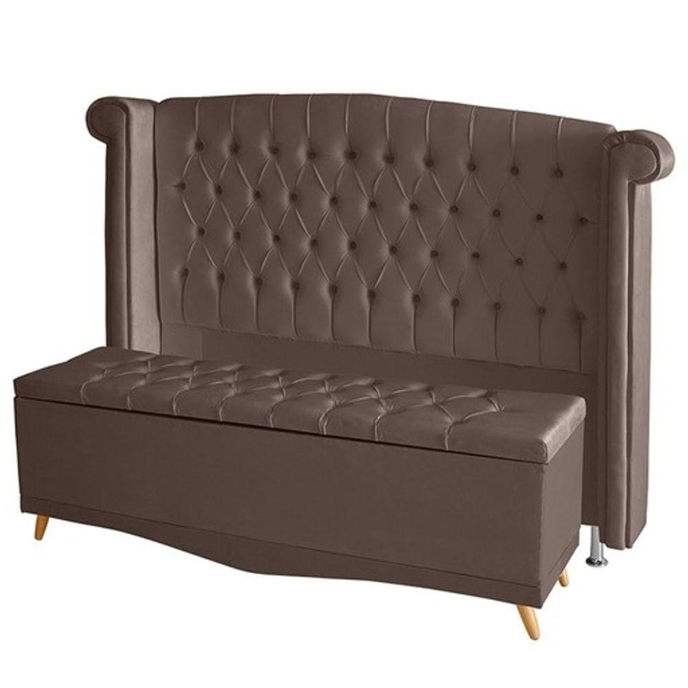 Kit Cabeceira De Cama Box E Calçadeira Baú Luxo Casal 140 Cm Suede Rosê Eli Móveis