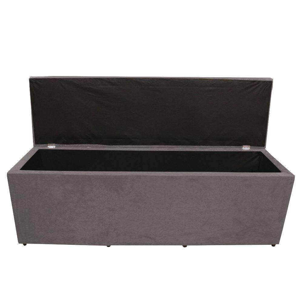 Calçadeira Baú Paris Casal 140 Cm Botão Strass Suede Prata Eli Móveis