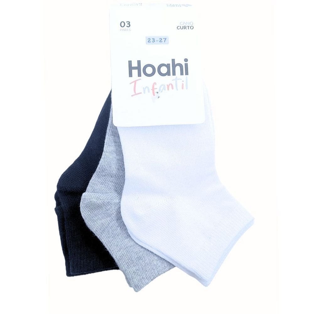 Kit Meia 3 Pares Infantil Unissex Cano Curto em Algodão Hoahi 004hokc 22