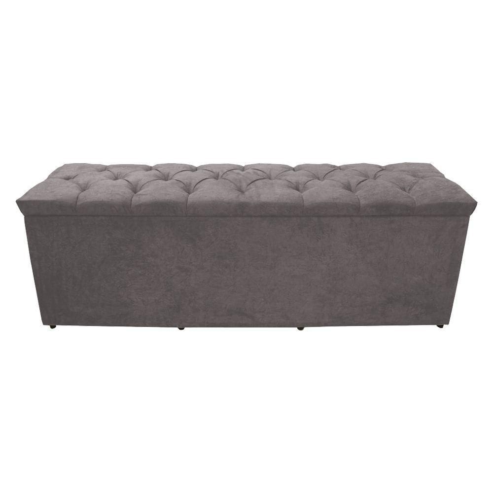 Calçadeira Baú Paris Queen 160 Cm Botão Strass Suede Prata Eli Móveis