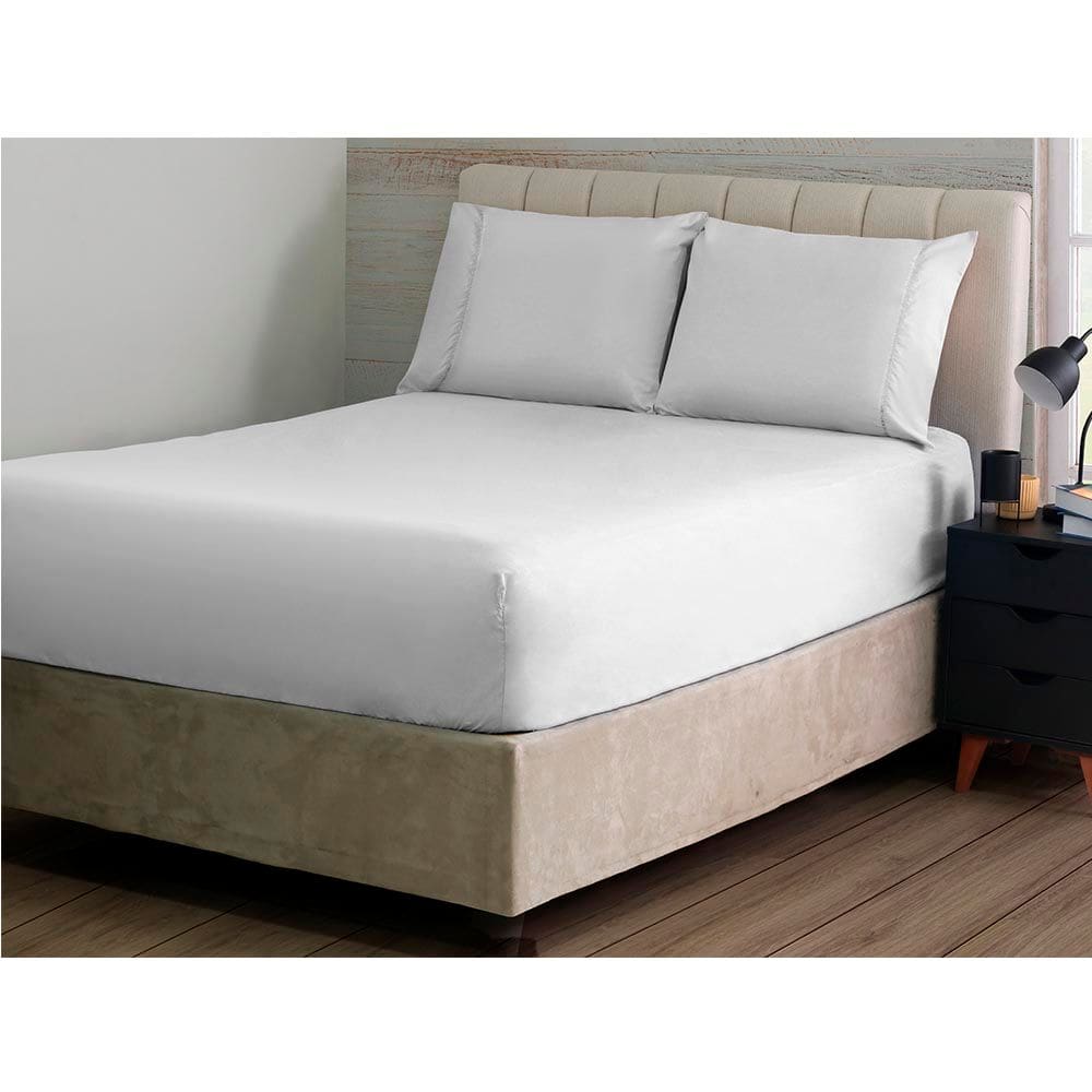 Jogo de Cama Simples Ponto Palito Queen 3 Pçs 180F Branco Sonhare
